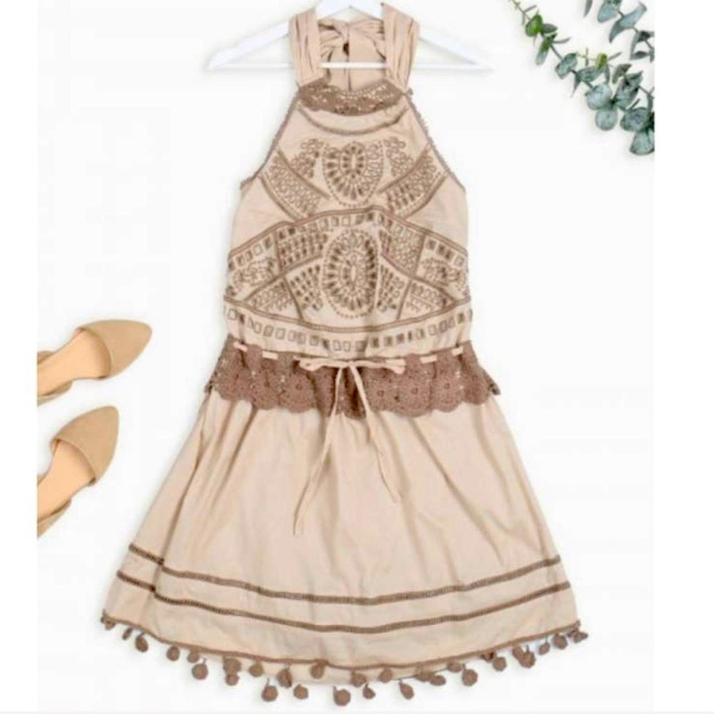 New YRU Tan and Brown Halter Mini Sundress